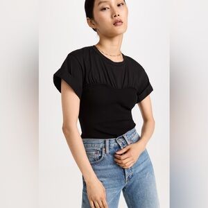 A.L.C. Black Fitted Ruched Short Sleeve T-Shirt